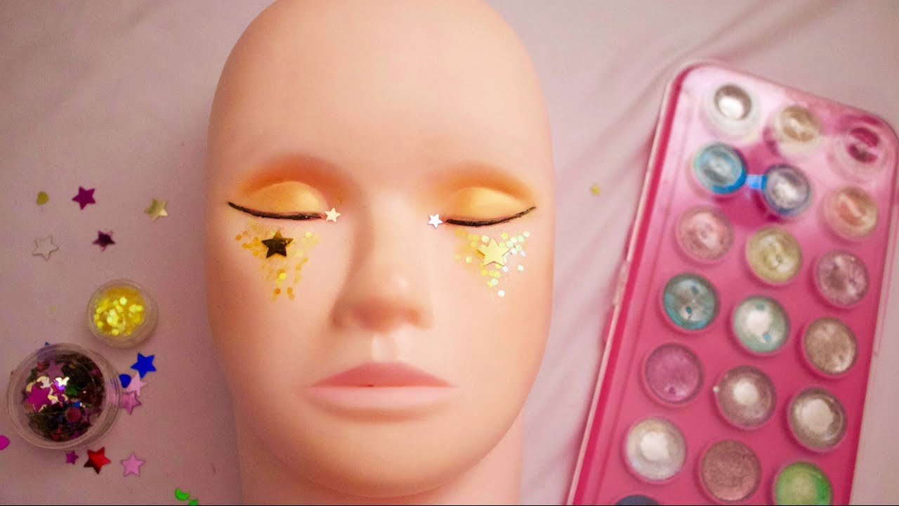 ASMR Makeup On Doll Head | New Years Eve Glitter Party Look (Whispered)