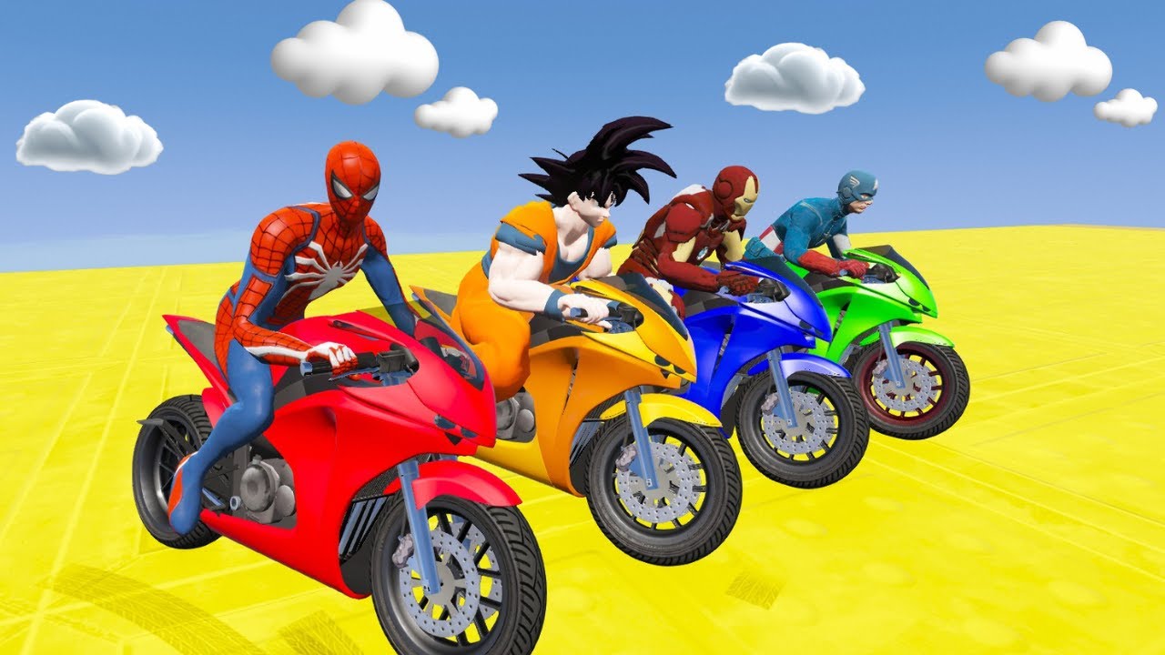 GTA V Streaming - SPIDER MAN Takes on Spiral Bridge Stunt Ride on Motorcycle - SpiderMan Stunt Ride