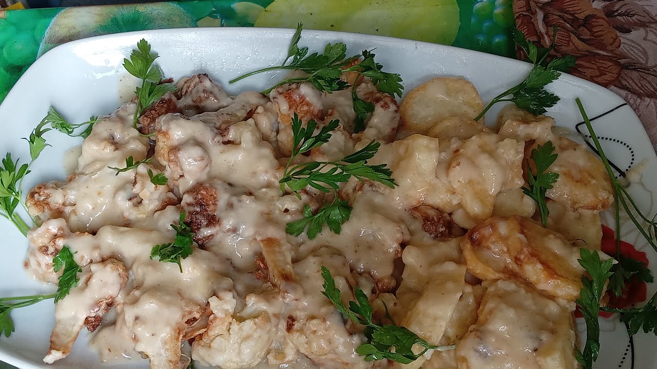 قرنبيط وبطاطا طحينة(راشي) للنباتيين أكله جديدة وسهله، يخنة القرنبيط،cauliflower karnabahar, vegan