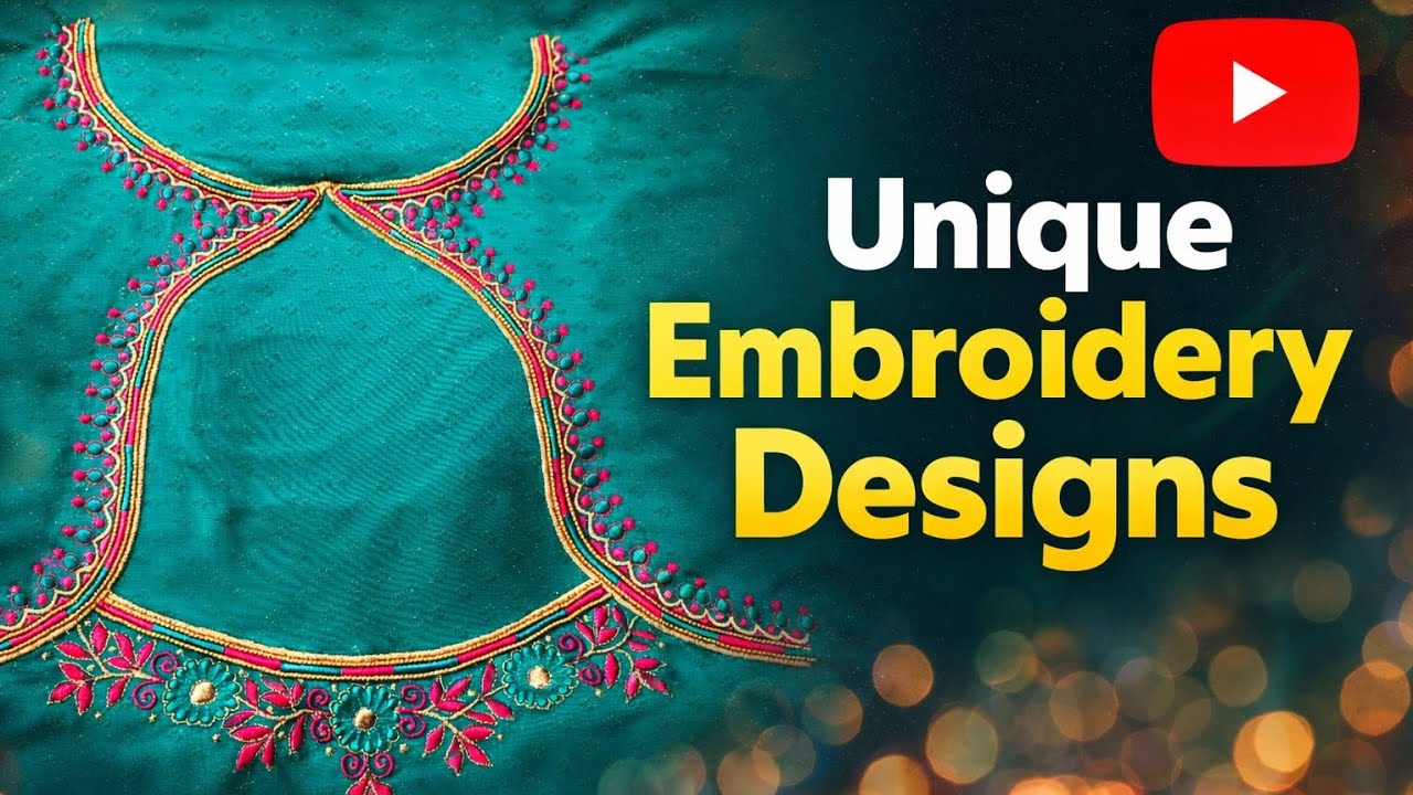 Boat Neck Blouse#Hand Work Pattern #Machine Embroidery # Simple Blouse   @uniqueembroiderydesigns 