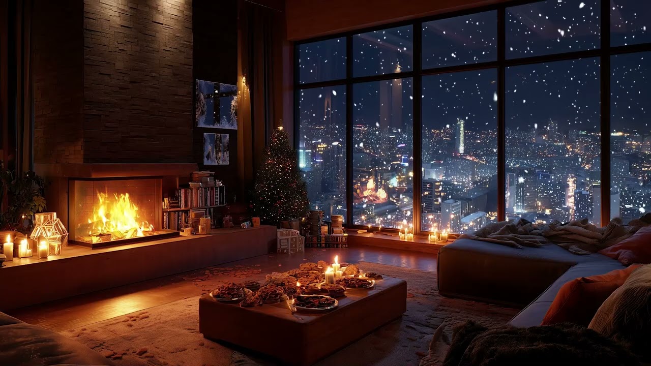 Winter Cabin Night Ambience | Warm Fireplace for Peaceful Rest