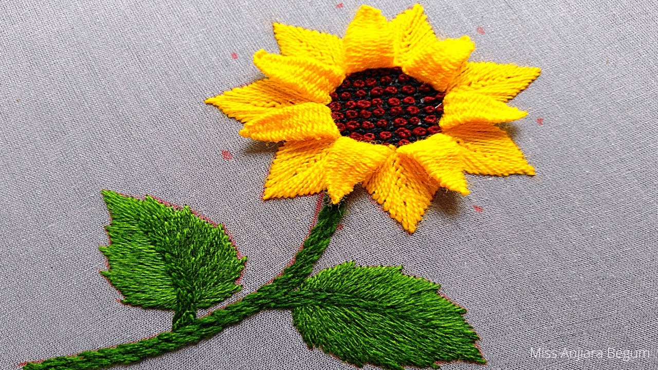 Classy Hand Embroidery designs, Sunflower Embroidery with new stitches, Royal Embroidery art-346