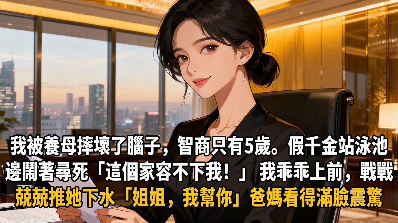 我被養母摔壞了腦子，智商只有5歲。假千金站泳池邊鬧著尋死：「這個家容不下我！」 我乖乖上前，戰戰兢兢推她下水「姐姐，我幫你」，爸媽看得滿臉震驚。