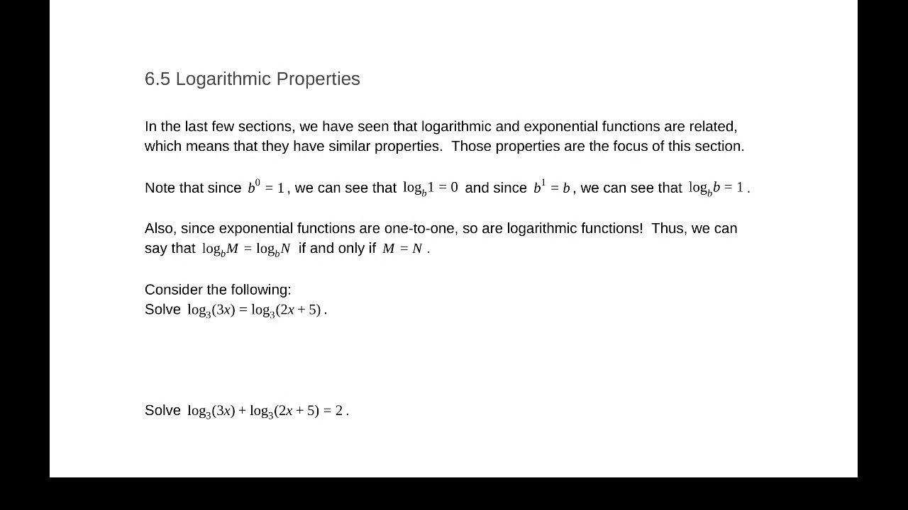 6.5 Logarithmic Properties