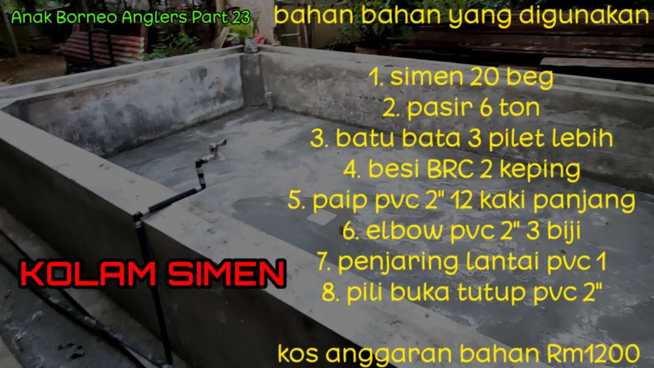 cara pembinaan kolam simen yang betul dan bahan bahan digunakan.