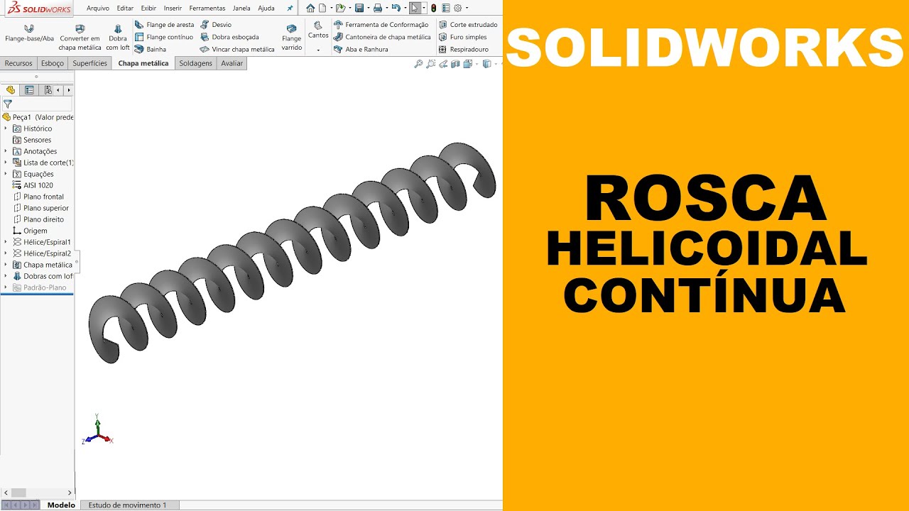 SOLIDWORKS | AULA COMPLETA - ROSCA HELICOIDAL CONTÍNUA #solidworks