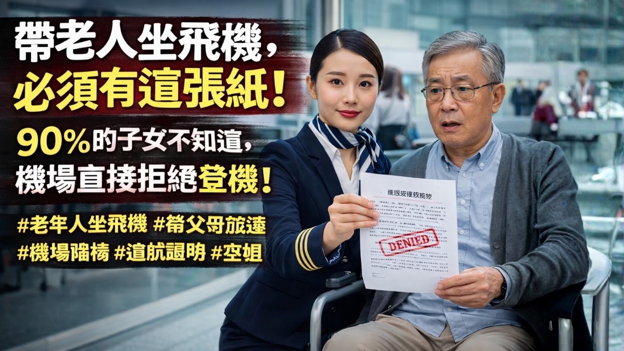帶老人坐飛機，必須有這張紙！90%的子女不知道，機場直接拒絕登機！#老年人坐飛機 #帶父母旅遊 #機場輪椅 #適航證明 #空姐