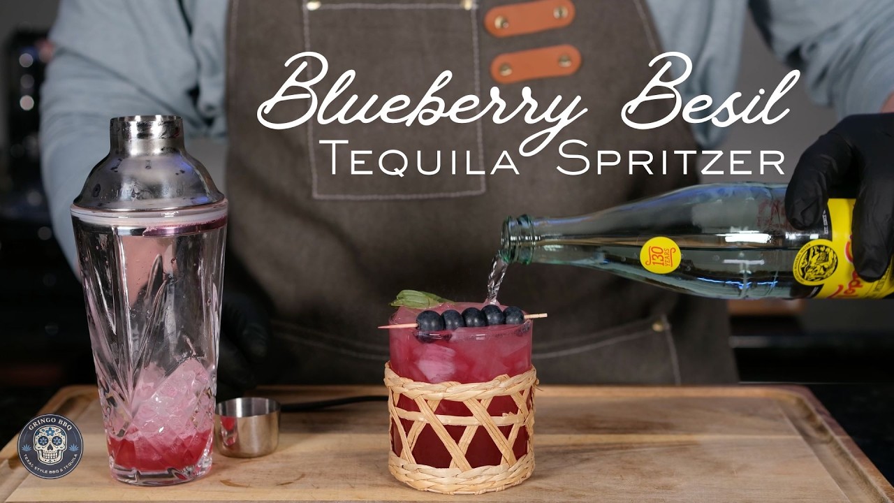 Blueberry Basil Tequila Spritzer | Low-Calorie Refreshing Tequila Cocktail