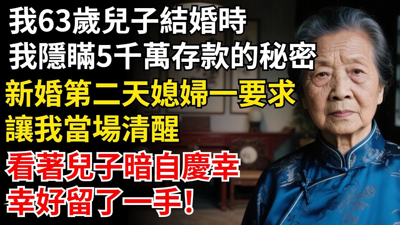 我63歲兒子結婚時，我隱瞞5千萬存款的秘密，新婚第二天媳婦一要求，讓我當場清醒，看著兒子暗自慶幸：幸好留了一手！#晚年生活#中老年生活#為人處世#生活經驗#情感故事#幸福人生#上了年紀該明白的事
