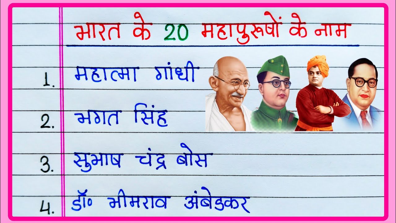 भारत के 20 महापुरुषों के नाम/Name of 20 great man of India in Hindi/Bharat ke mahapurushon ke naam