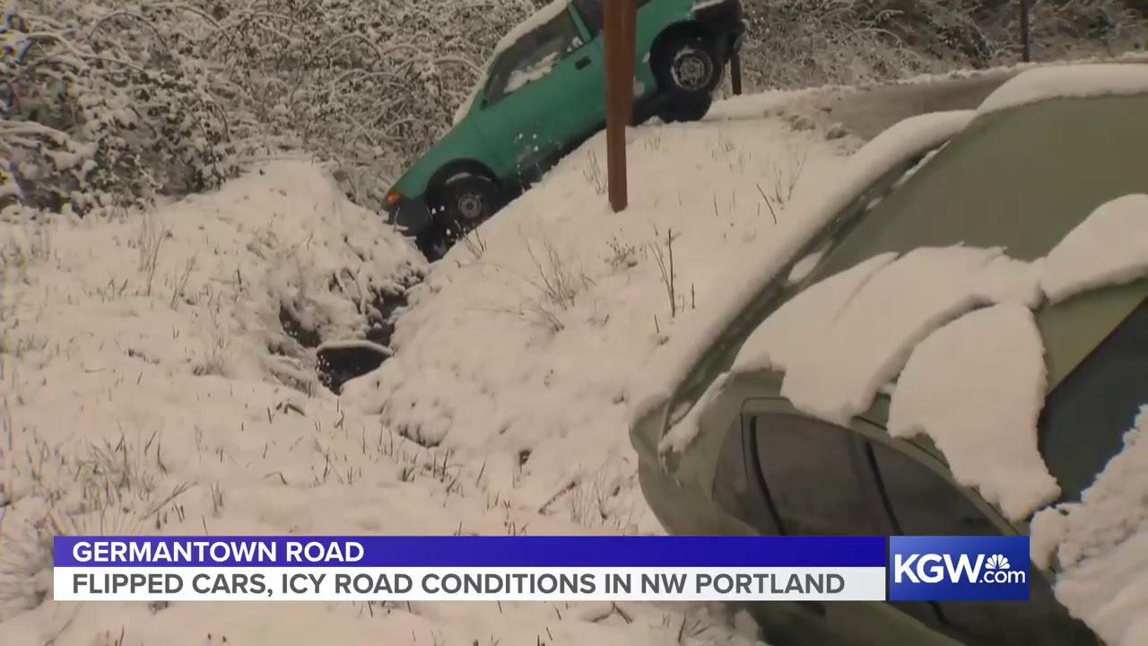 Flipped cars, icy road conditions on Germantown Road in Northwest Portland (Pt. II)