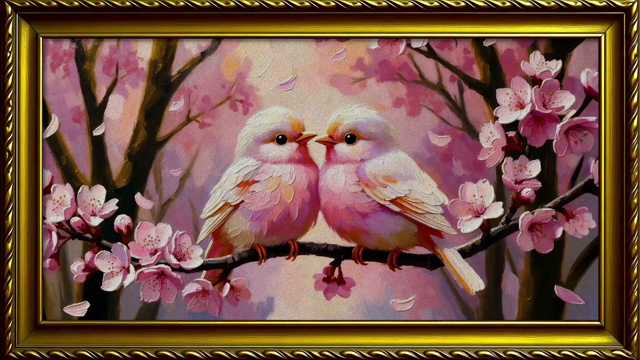 Romantic Birds in TV Art Gallery with Free Gold Frame | 2 Hours | 4K Home Decoration | Screensaver