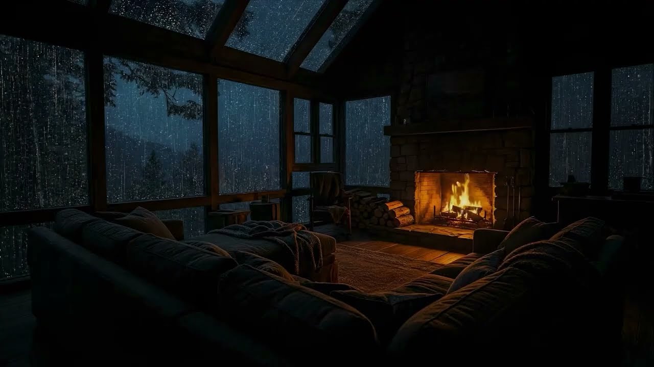 Cozy Rainy Night Forest Ambience | Relaxing Rain Sounds and Warm Fireplace for Sleep Fast and Deeper