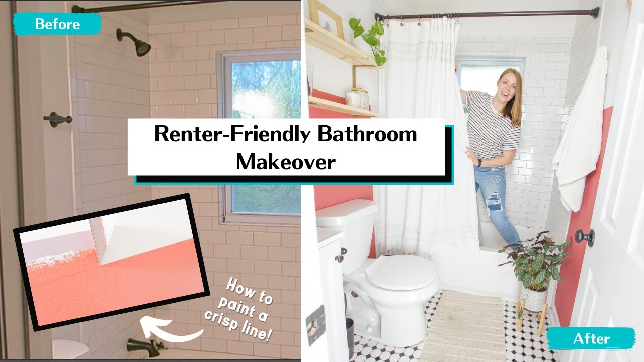 Two-Tone Boho Bathroom Makeover on a Budget | Renter-Friendly | Small Space Open Storage