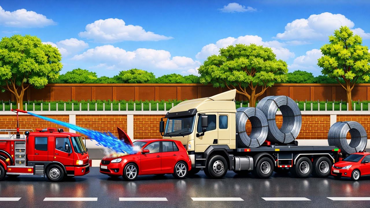 Fire Truck On Duty! 🚒💦 Highway Emergency Support | Funny Construction Vehicles Story