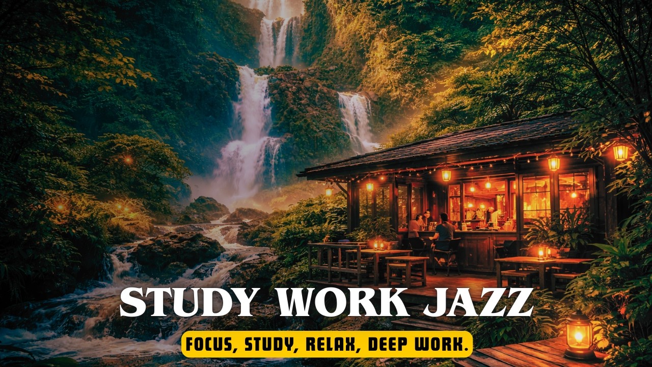 CALM LOFI JAZZ 🌿 WATERFALL FOREST AMBIENT MUSIC FOR DEEP FOCUS