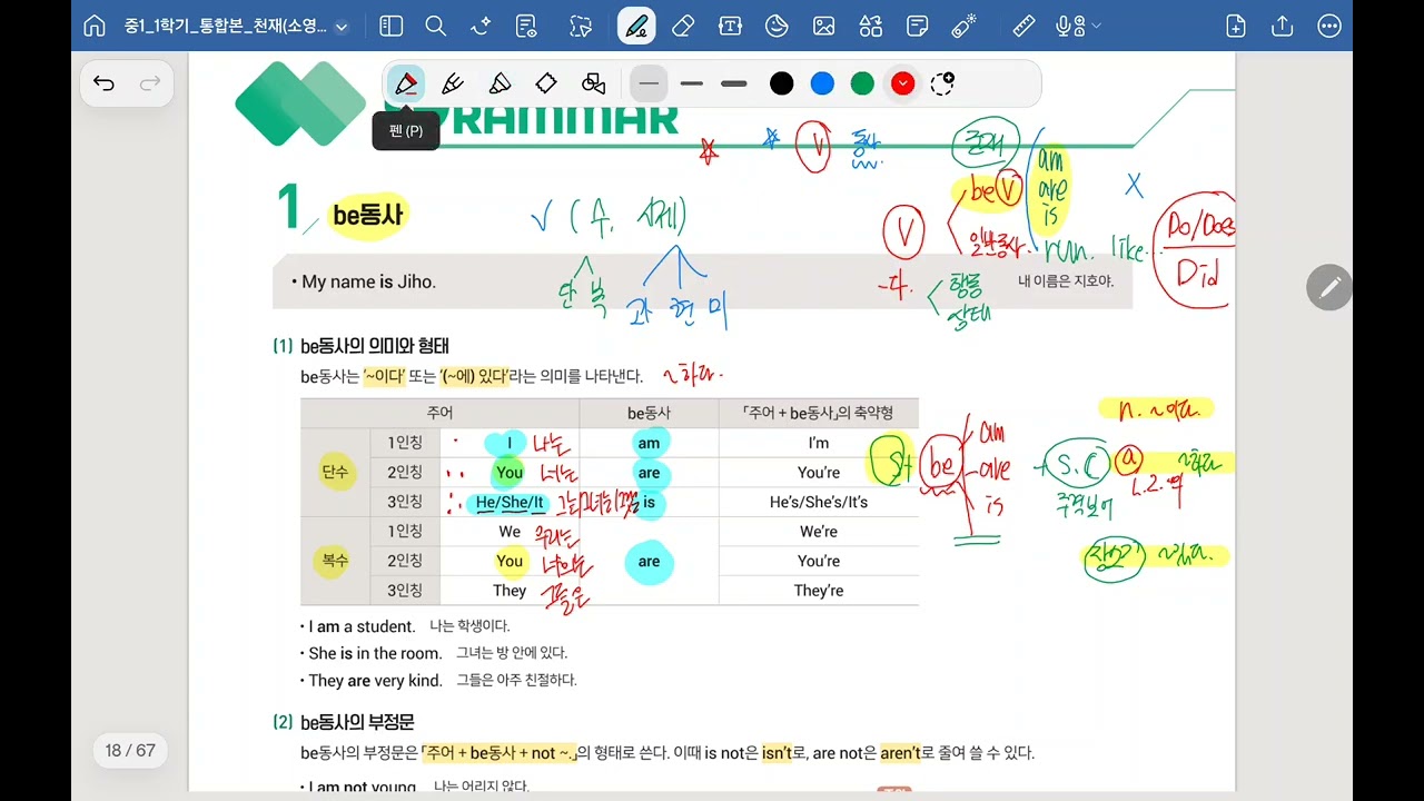 중1 천재 1과-3 문법(1) be동사