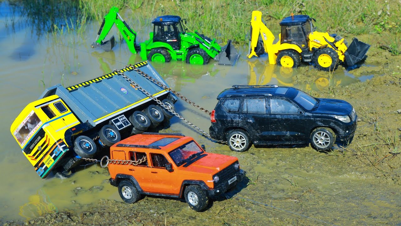 Dump Truck Lamborghini GWagon Scorpio Car Accident Mud Pulling 2 JCB SuperCar ? Cartoon Jcb | CS Toy