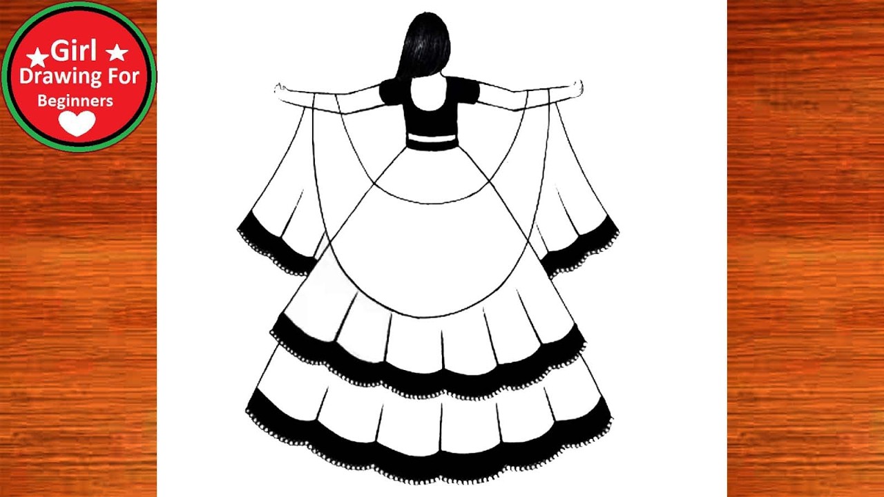 Simple Girl Drawing Step by Step | Easy Dress Illustration |