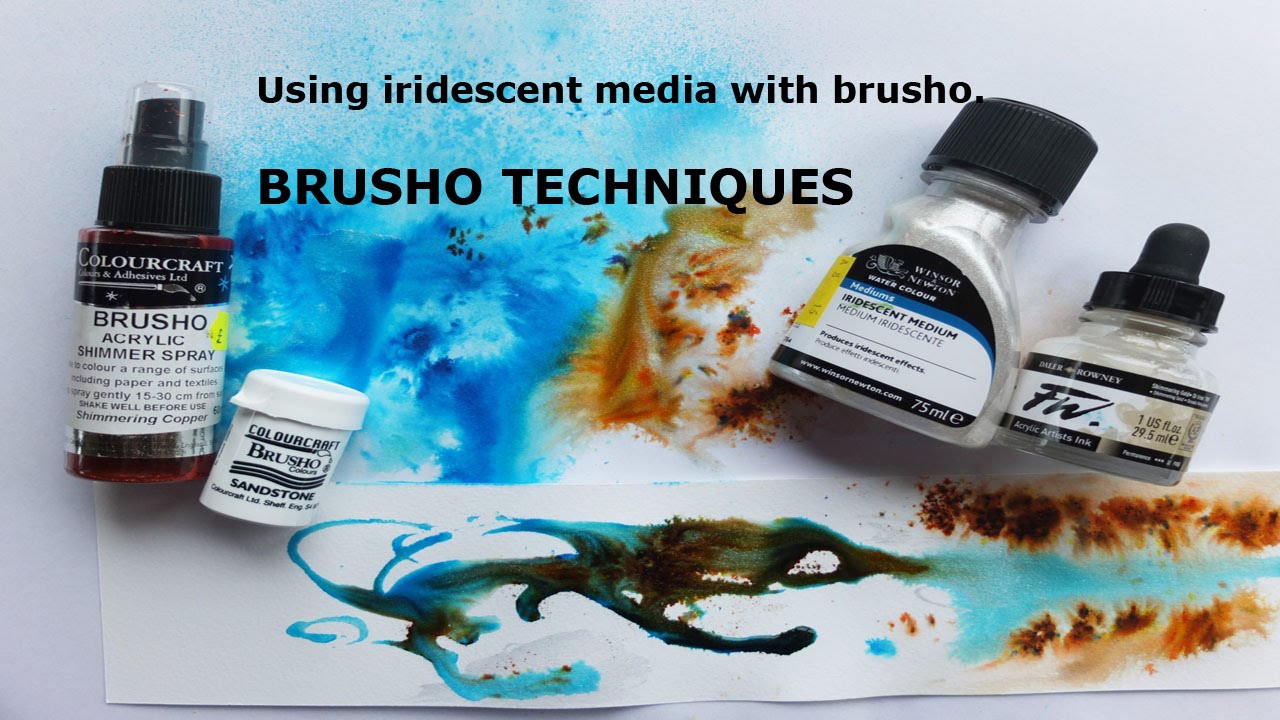 Brusho Techniques -  using iridescent mediums - how to paint in mixed media