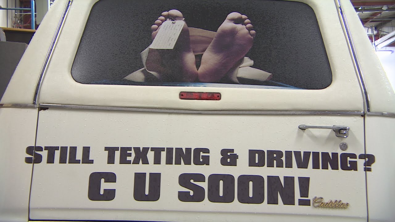 Hearse becomes billboard against distracted driving
