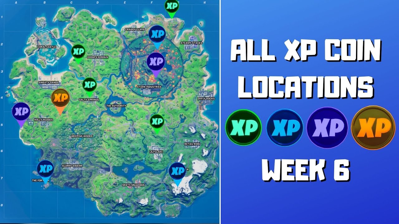 All XP Coins Locations in Fortnite Season 4 Chapter 2 Week 6! (Green, Blue, Purple, and Gold)