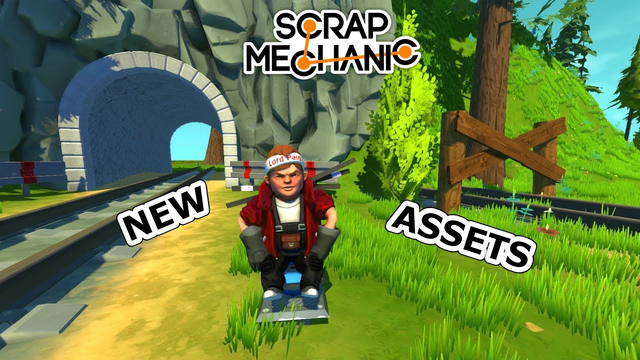 New Assets! Wooden Planks, Tree Logs, Tunel & a Rail Switch! ( Scrap Mechanic Mods Gameplay )