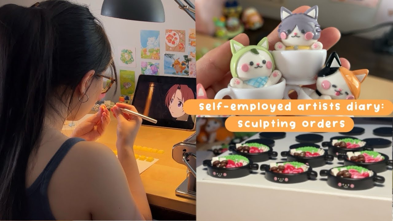 sculpting polymer clay keychains, packing orders, how to sculpt small details, sonny angel unboxing