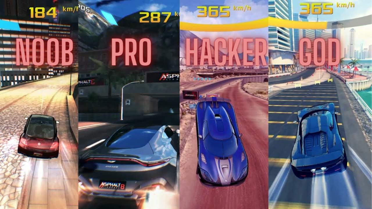 Asphalt 8 Noob vs Pro vs Hacker vs God
