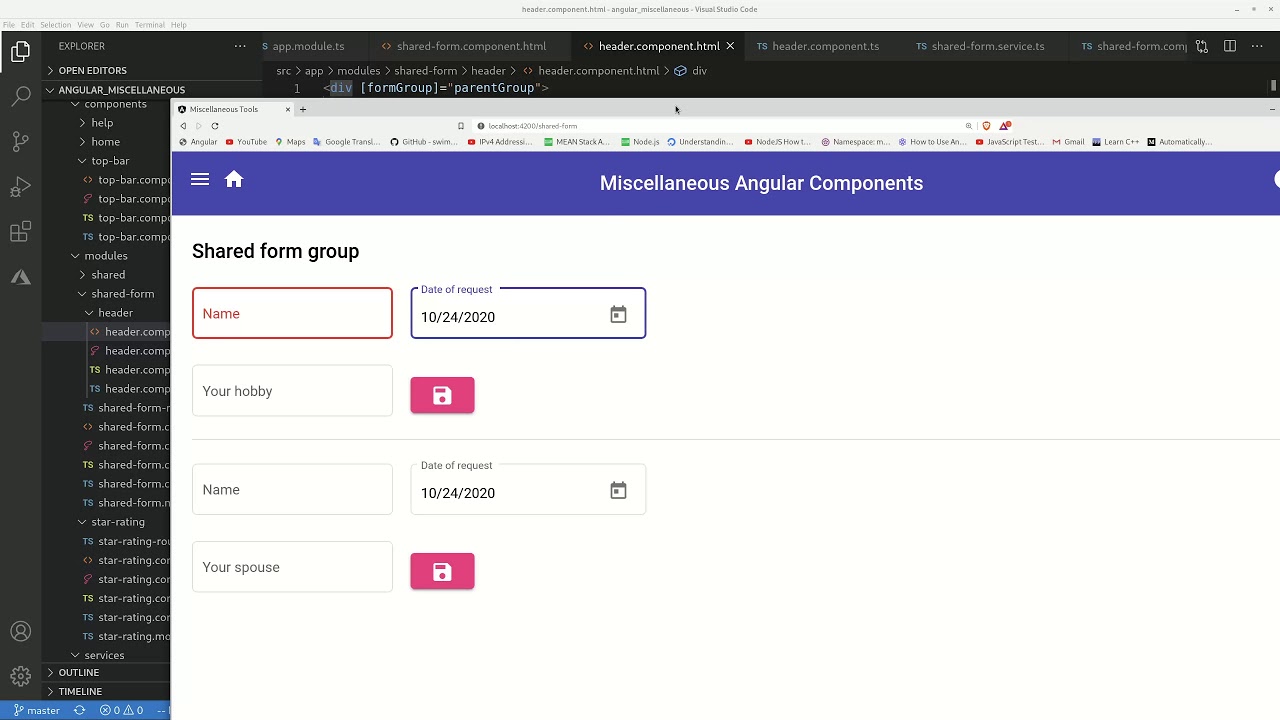 How to reuse /share subforms or controls across multiple Reactive Forms in Angular