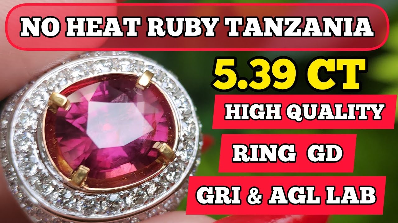 Batumulia yang langka Unheated Ruby Tanzania 5.39ct Ring gold diamond GRI dan AGL lab