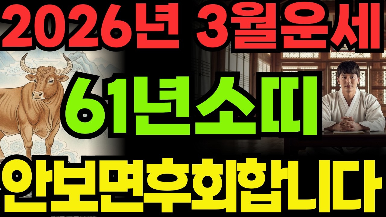 [61년소띠26년3월운세]안보면후회합니다!!1961년신축생소띠26년3월운세