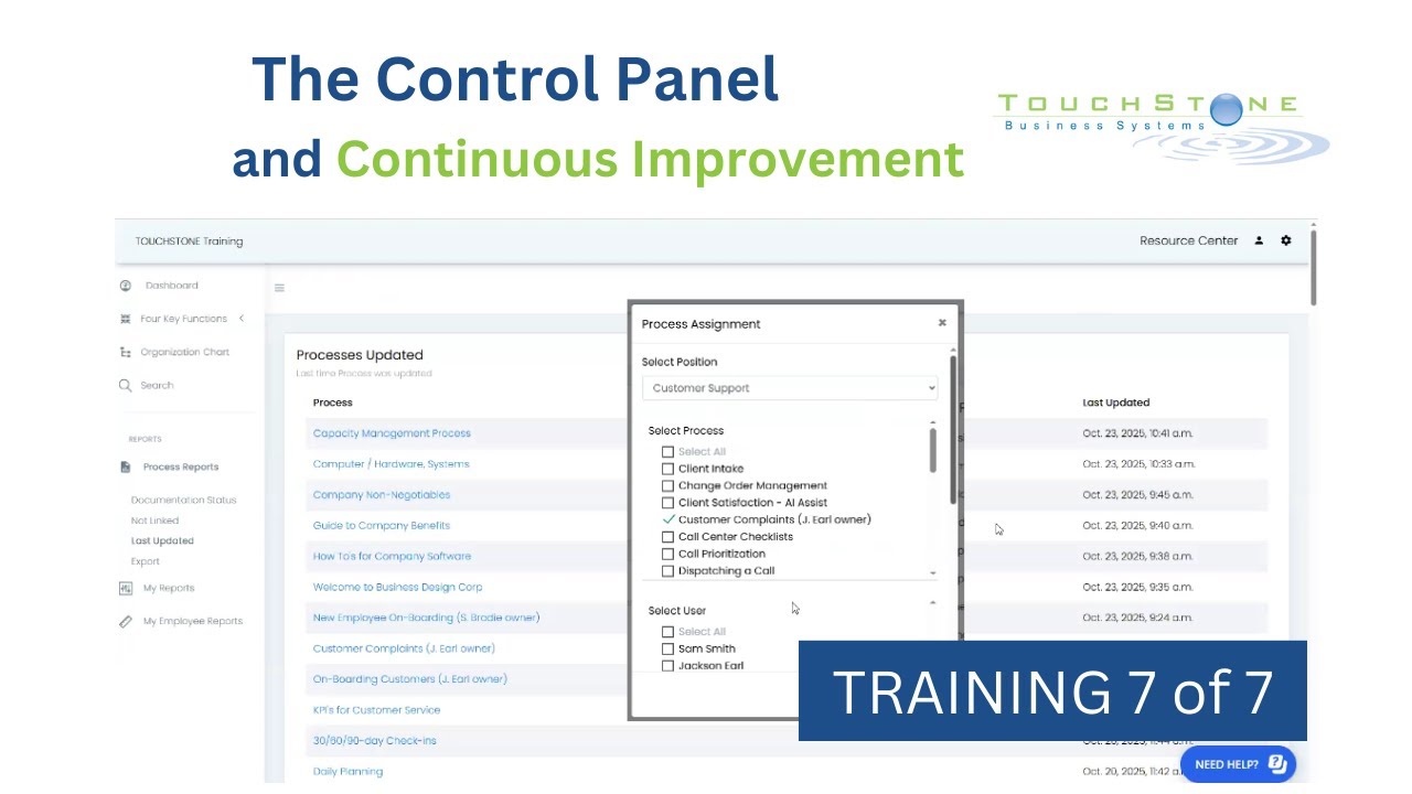 Business Systemization - TouchStone Training #7 - The Control Panel - Continuous Improvement