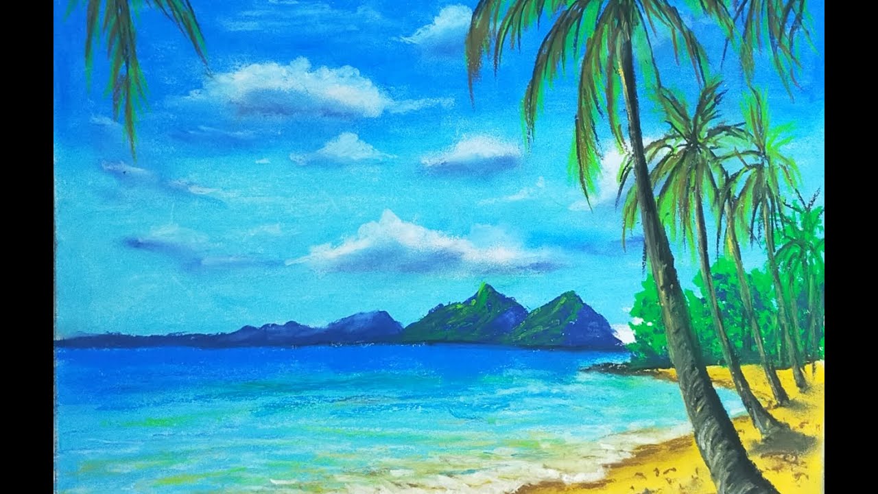 Seascape/Waves/Mountain Scenery Drawing for Beginners with Oil Pastels/drawing of nature