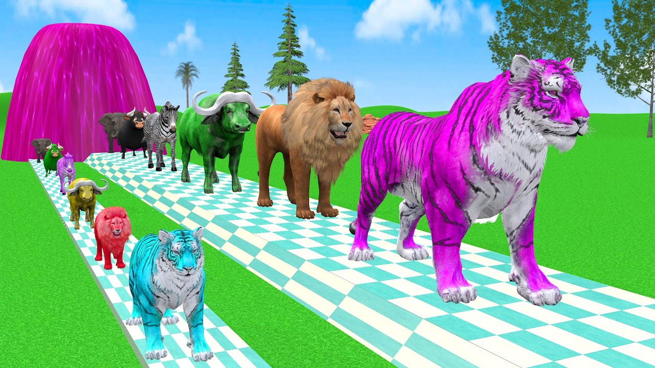 Long Slide Game With Cow Elephant Gorilla Hippopotamus Tiger 3d Animal Game Funny 3d Animals
