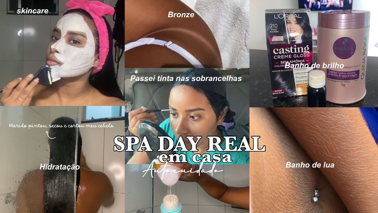 SPA DAY EM CASA🧖🏽‍♀️ | Skincare, banho de brilho, sobrancelhas… | FIZ BRONZE DE FITINHA ☀️👙