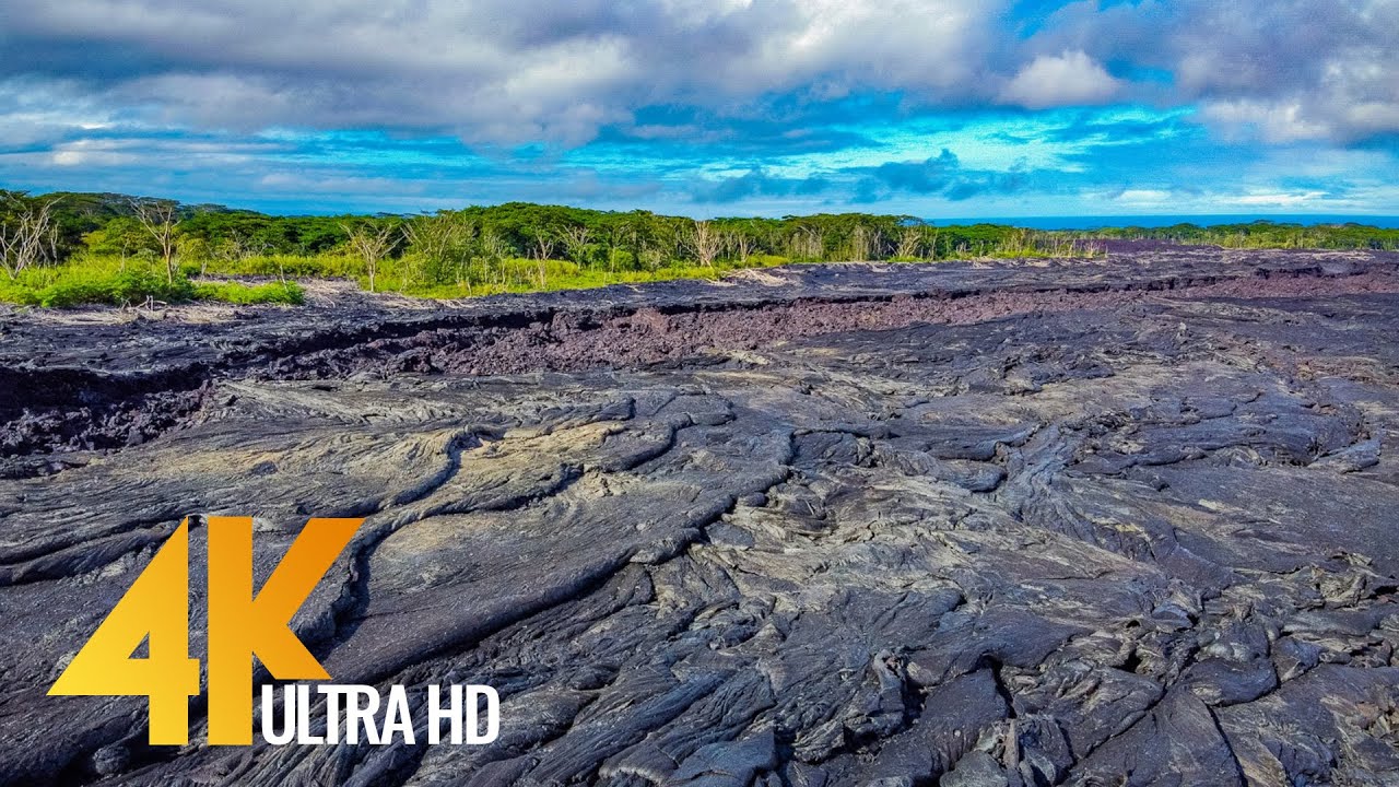 4K Aerial Relax Video - Amazing Lava Fields of Big Island from the Height of Bird's Flight