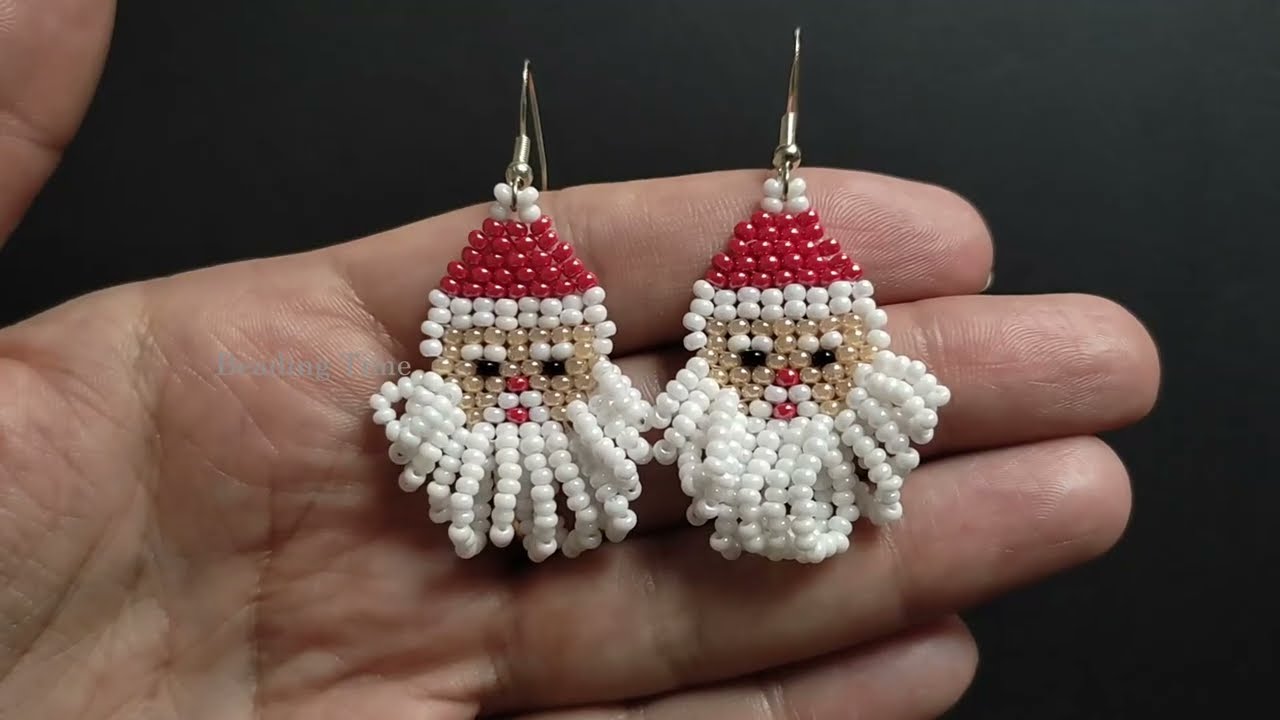 How to Make Santa Beaded Earrings for Christmas Gift, Beading Tutorial