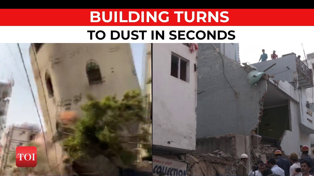 Delhi: Multi-storey building crashes down in seconds