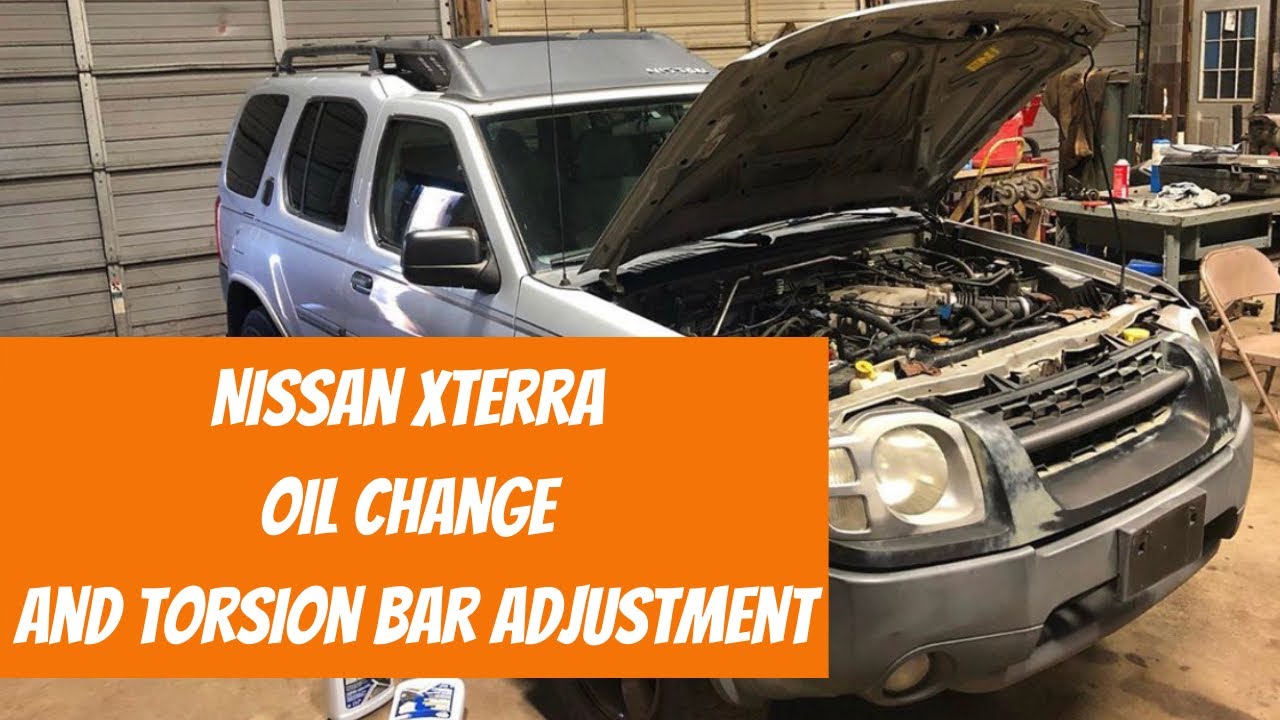 First gen Nissan Xterra gets an oil change and torsion bar adjustment.