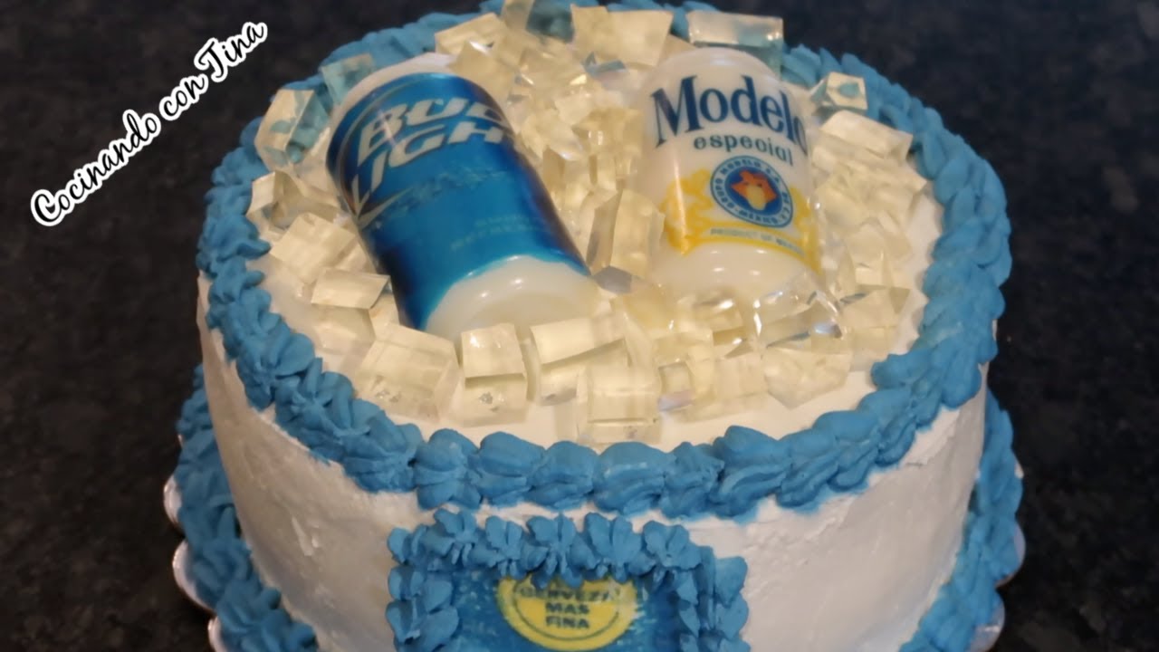 PASTEL CON DECORACION DE CERVEZA