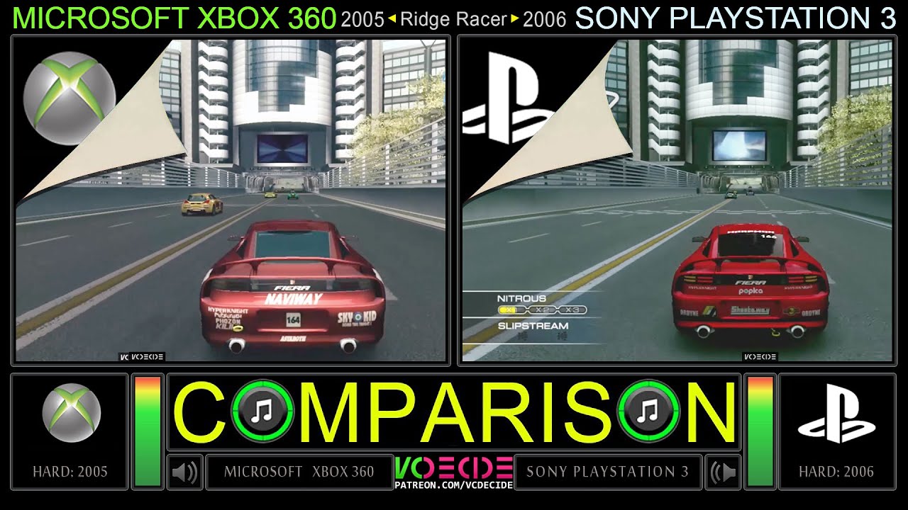 Xbox 360 vs PlayStation 3 (Ridge Racer 6 vs Ridge Racer 7) Side by Side Comparison | VCDECIDE