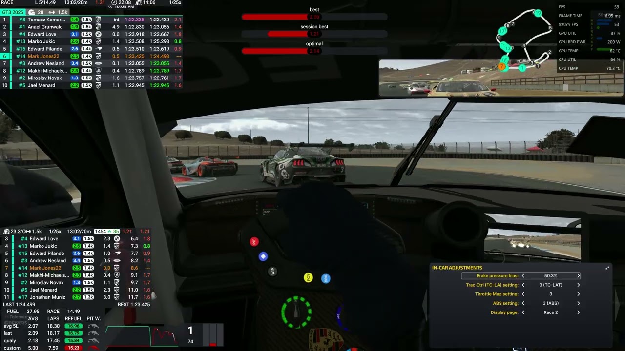 Iracing Porsche GT3 R  P6 Laguna Seca
