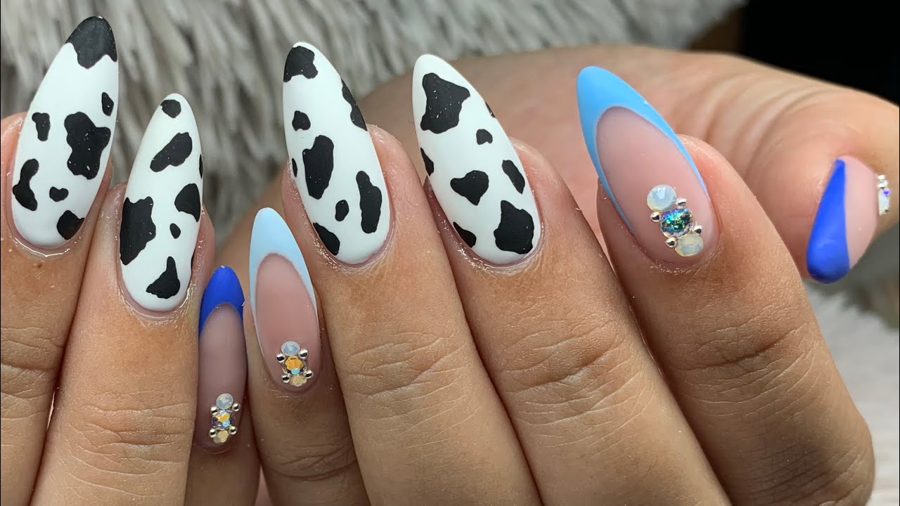 Wagyu Nails | Cow Print French Tip and Swarovski Bling Nail Art