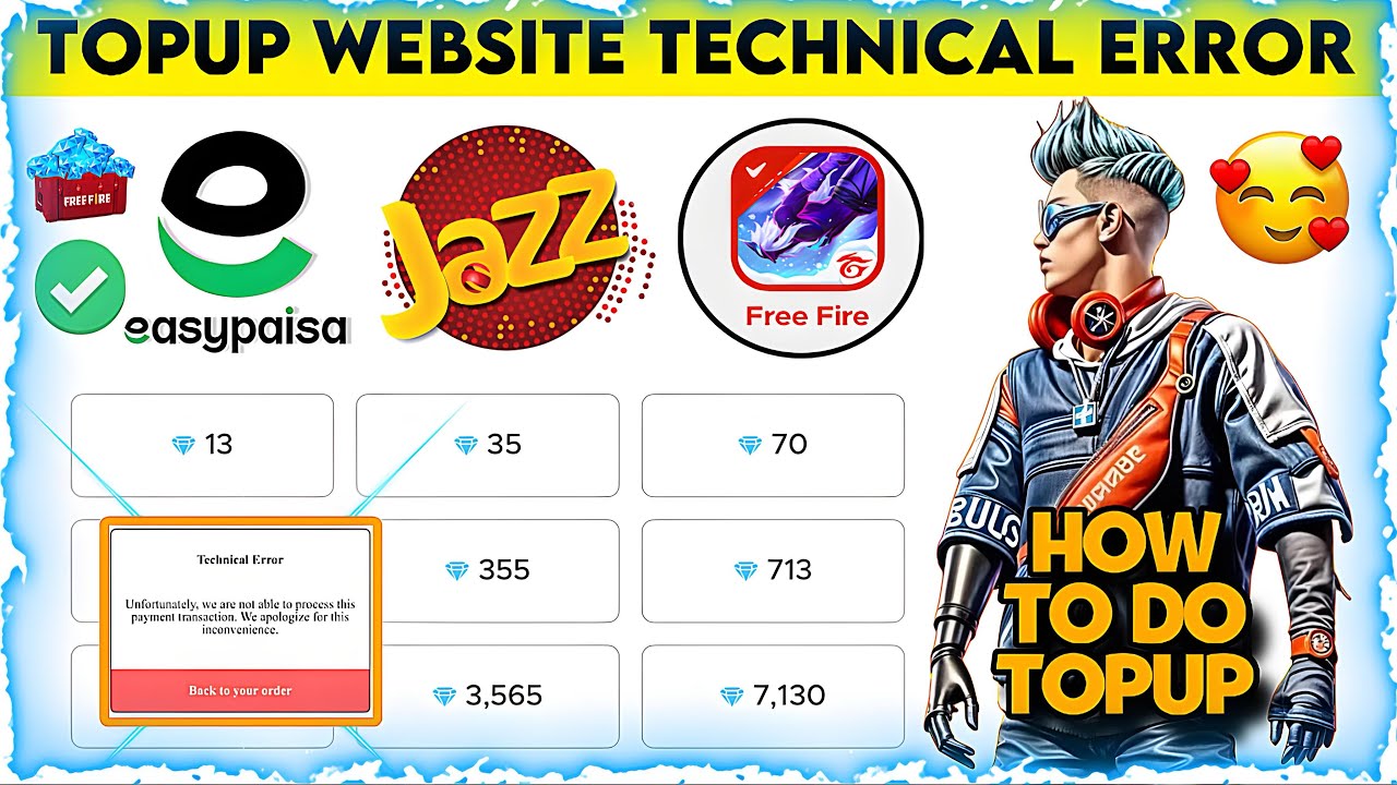 FREE FIRE TOPUP WEBSITE TECHNICAL ERROR | HOW TO TOPUP DIAMONDS IN FF | EASYPAISA & JAZZCASH TOPUP