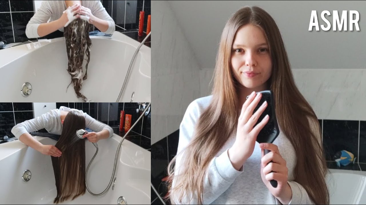 ASMR Washing my Long Hair Forward & Long Hair Brushing