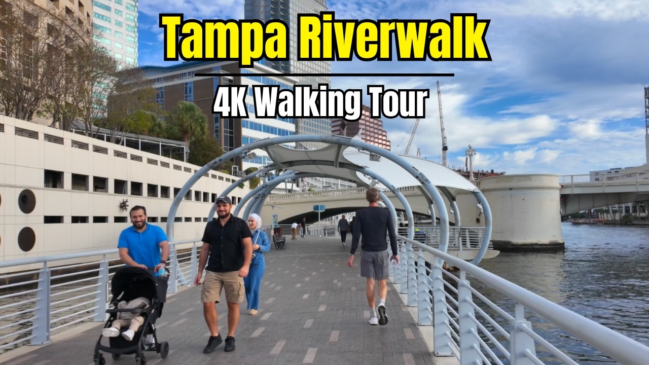 Tampa Florida 4K Walk 🚶 Downtown Riverwalk Waterfront Tour