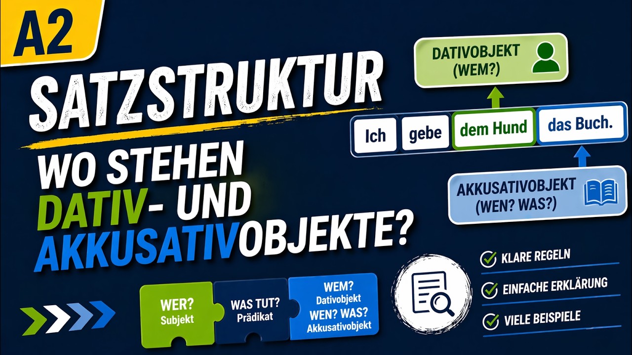 Satzstruktur A2| Wo stehen Dativ- und Akkusativobjekte?| Integrationskurs | DTZtelc | Schritte Plus