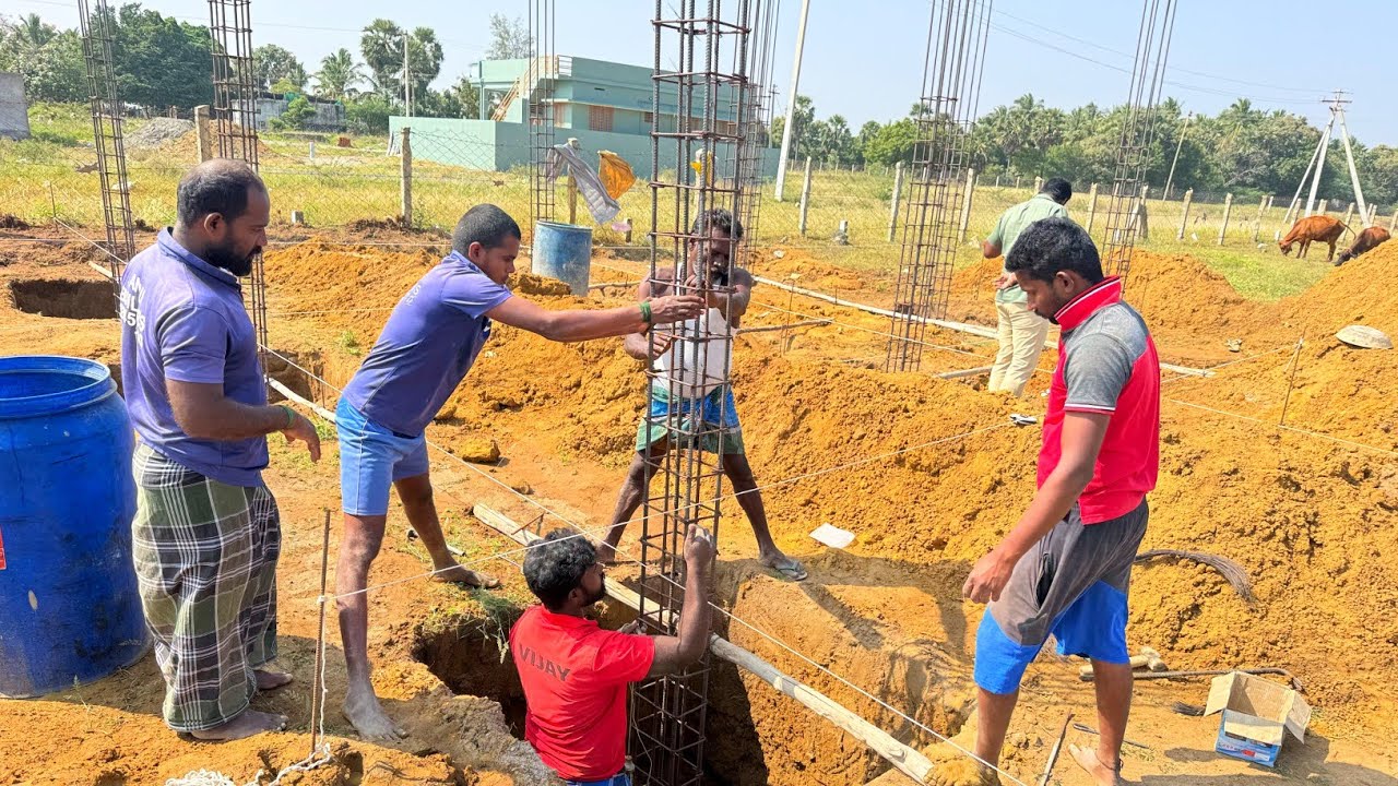 Construction of Building Column_Reinforcement Footing Column and Concrete |Column Installation
