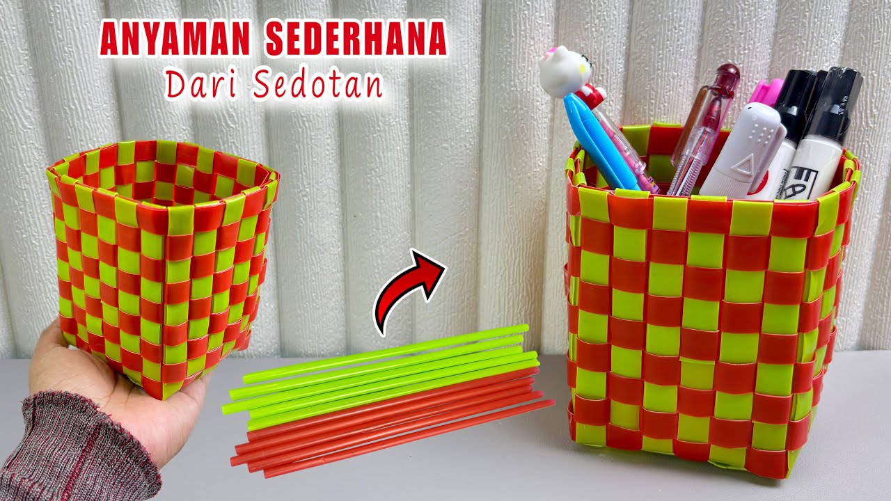 Membuat Anyaman Sederhana Dari Sedotan || Buat Tempat Pensil Dari Sedotan || Proyek P5 Buat Anyaman